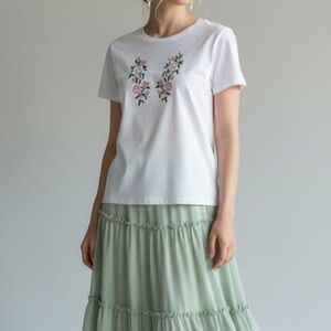 Vintage 90s White Cotton Embroidered Butterfly Baby Tee